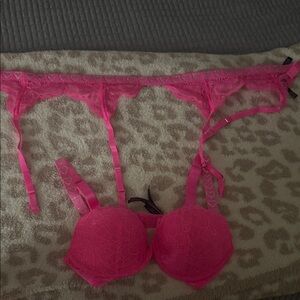 Victoria secret heart rhinestone bra and garter